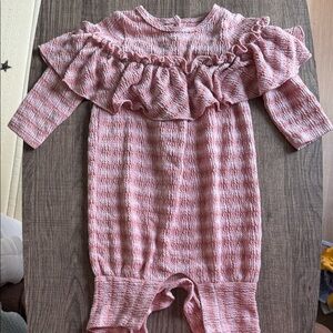 Isobella & Chloe Pink Knit Ruffled One-Piece Bodysuit